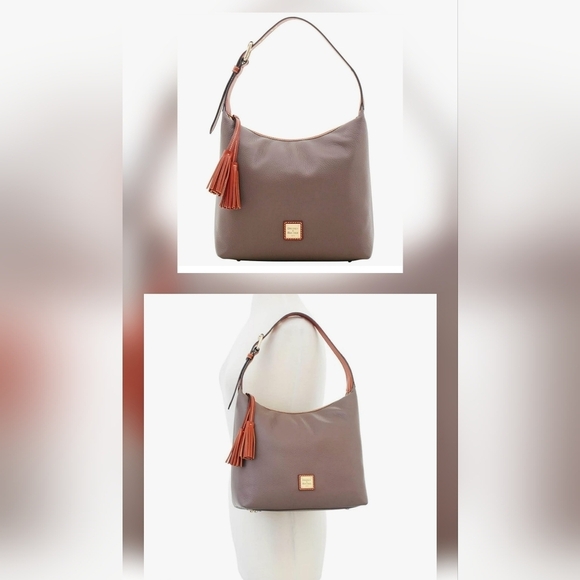 Dooney & Bourke Handbags - Dooney & Bourke Taupe & Brown Pebble Grain Leather Shoulder Bag